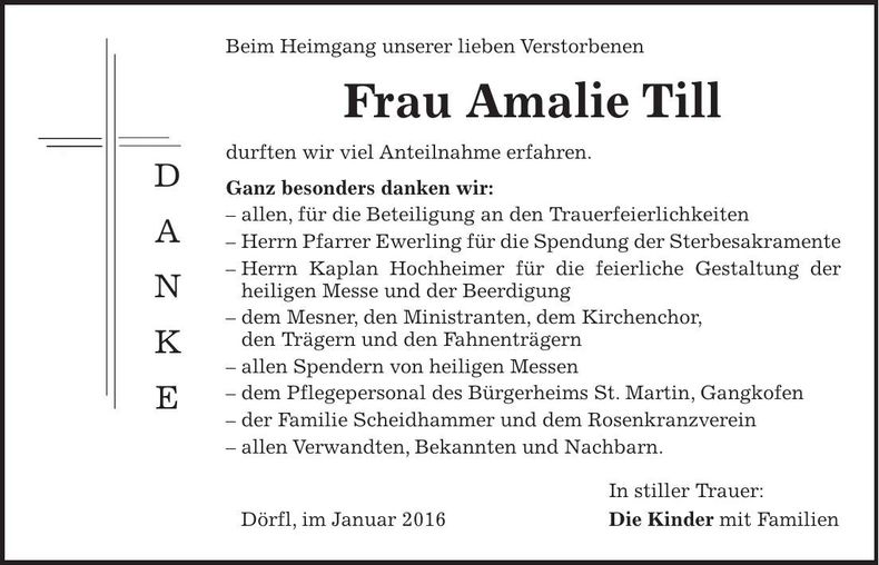 Traueranzeige Amalie Till