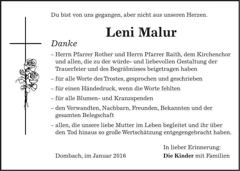 Traueranzeige Leni Malur
