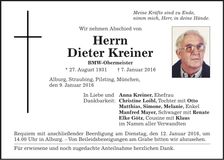 Traueranzeige Dieter Kreiner