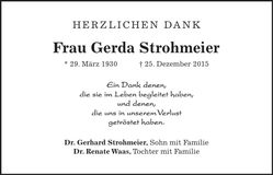 Traueranzeige Gerda Strohmeier