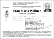 Traueranzeige Maria Wallner