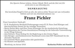 Traueranzeige Franz Pichler