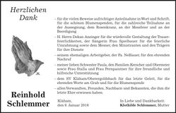 Traueranzeige Reinhold Schlemmer