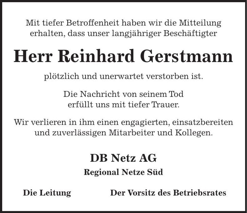 Traueranzeige Reinhard Gerstmann