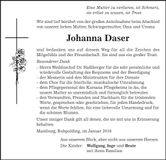 Traueranzeige Johanna Daser
