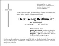 Traueranzeige Georg Reithmeier