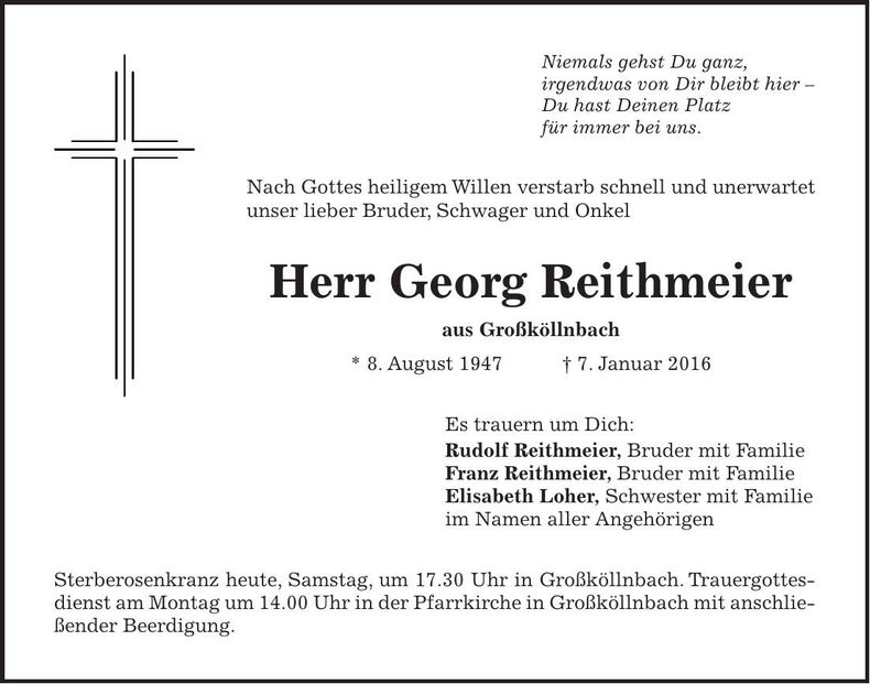 Traueranzeige Georg Reithmeier