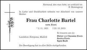 Traueranzeige Charlotte Bartel