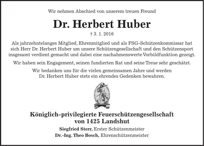 Traueranzeige Herbert Huber