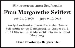 Traueranzeige Margarethe Seiffert