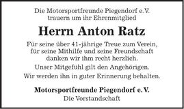 Traueranzeige Anton Ratz
