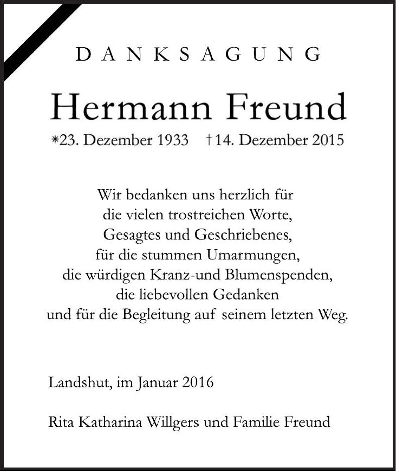 Traueranzeige Hermann Freund
