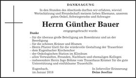 Traueranzeige Günther Bauer