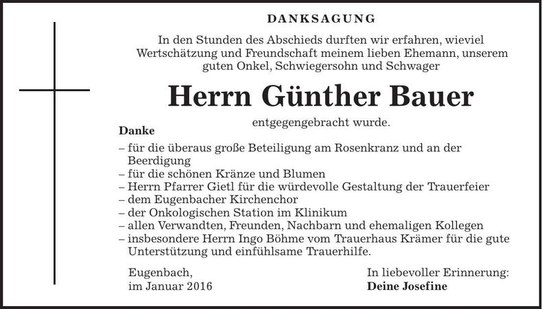 Traueranzeige Günther Bauer