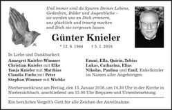 Traueranzeige Günter Knieler