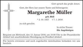 Traueranzeige Margarethe Müller