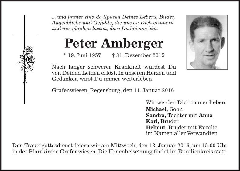 Traueranzeige Peter Amberger