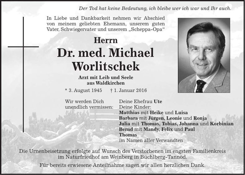 Traueranzeige Michael Worlitschek