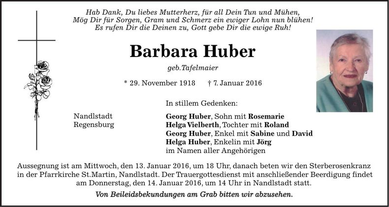 Traueranzeige Barbara Huber