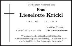 Traueranzeige Lieselotte Krickl