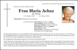 Traueranzeige Maria Achaz