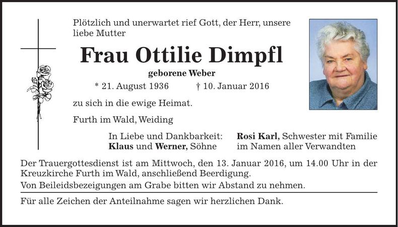 Traueranzeige Ottilie Dimpfl