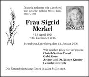 Traueranzeige Sigrid Merkel