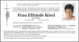 Traueranzeige Elfriede Kiesl