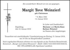 Traueranzeige Margit Tove Weinzierl