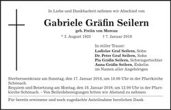 Traueranzeige Gabriele Gräfin Seilern