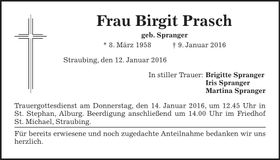 Traueranzeige Birgit Prasch