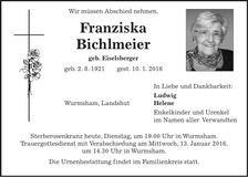 Traueranzeige Franziska Bichlmeier