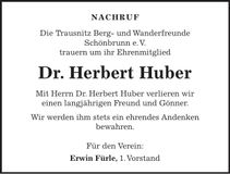 Traueranzeige Herbert Huber