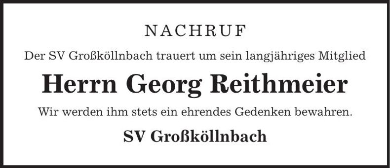 Traueranzeige Georg Reithmeier