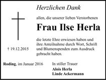 Traueranzeige Ilse Herla