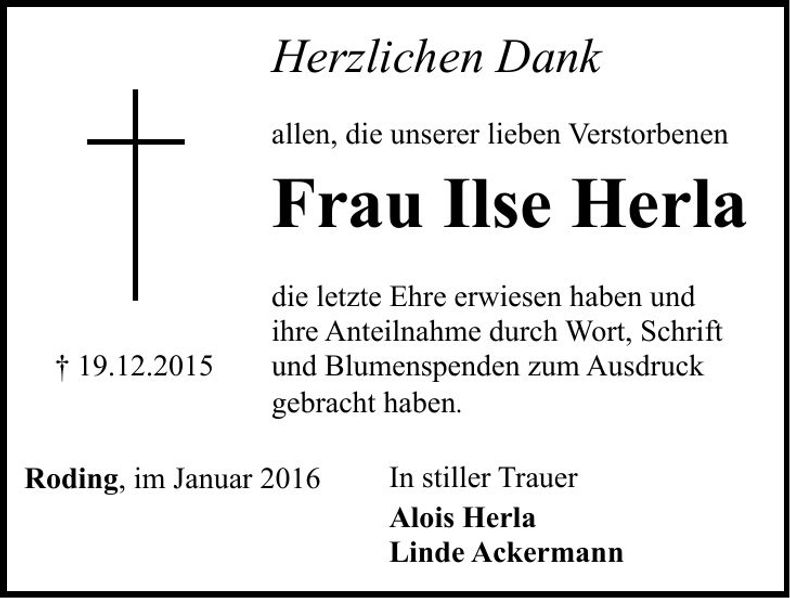 Traueranzeige Ilse Herla