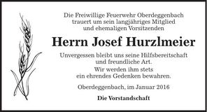 Traueranzeige Josef Hurzlmeier