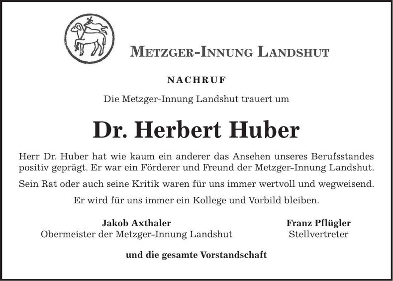 Traueranzeige Herbert Huber