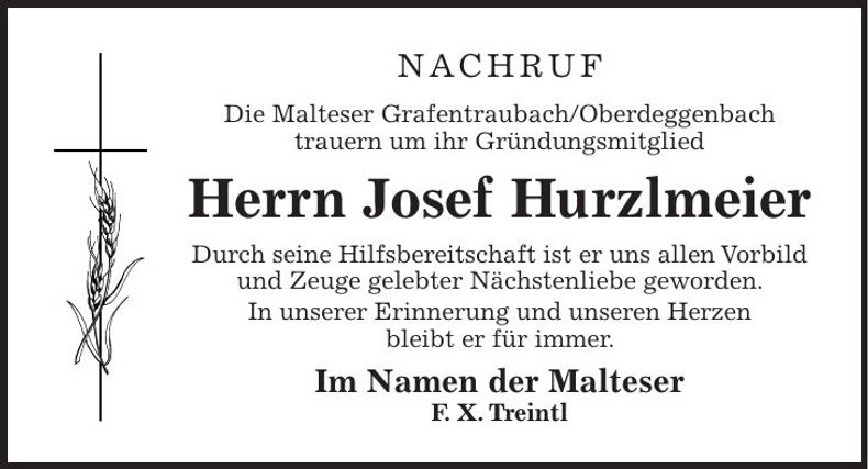 Traueranzeige Josef Hurzlmeier