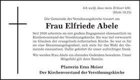 Traueranzeige Elfriede Abele