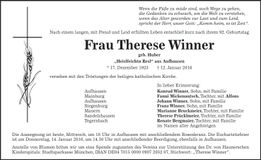 Traueranzeige Therese Winner