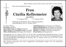 Traueranzeige Cäzilia Kellermeier