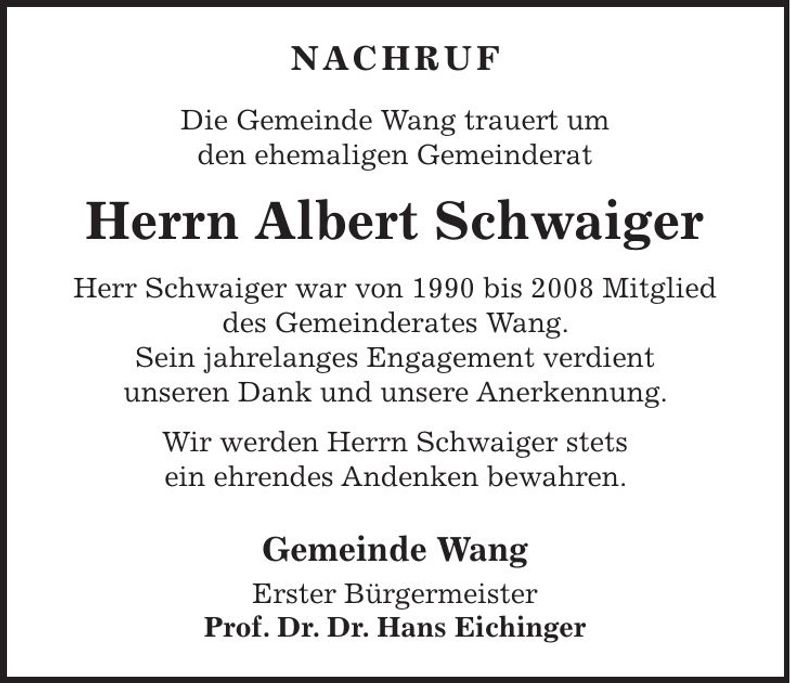Traueranzeige Albert Schwaiger