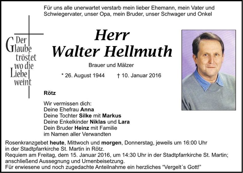 Traueranzeige Walter Hellmuth