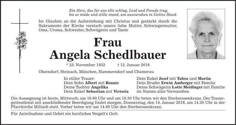 Traueranzeige Angela Schedlbauer