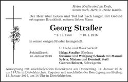 Traueranzeige Georg Straßer