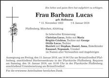 Traueranzeige Barbara Lucas