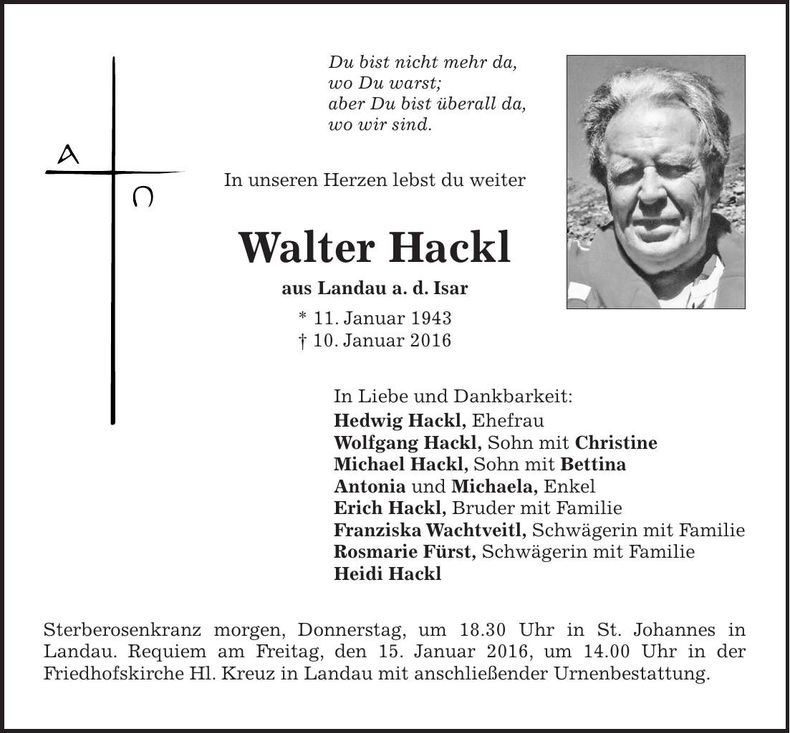 Traueranzeige Walter Hackl