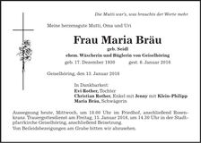 Traueranzeige Maria Bräu