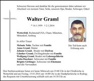 Traueranzeige Walter Graml